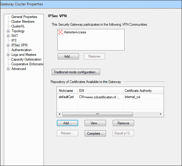 Check Point VPN Appliance Installatie certificaat